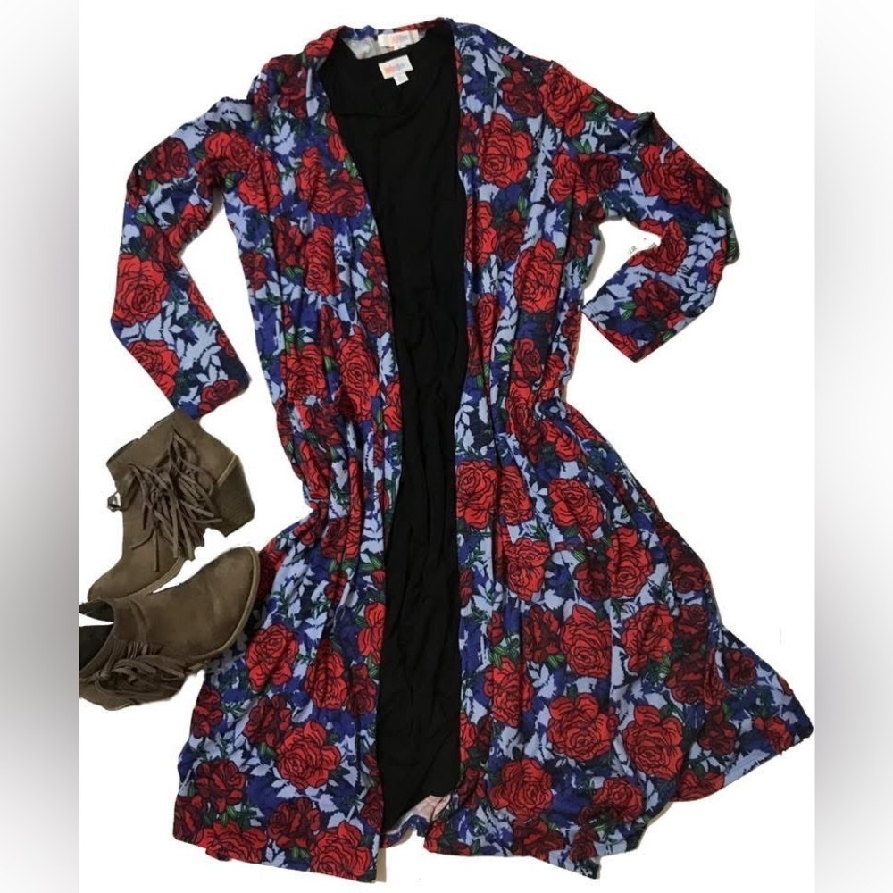 LuLaRoe Floral Cardigan - Red and Blue